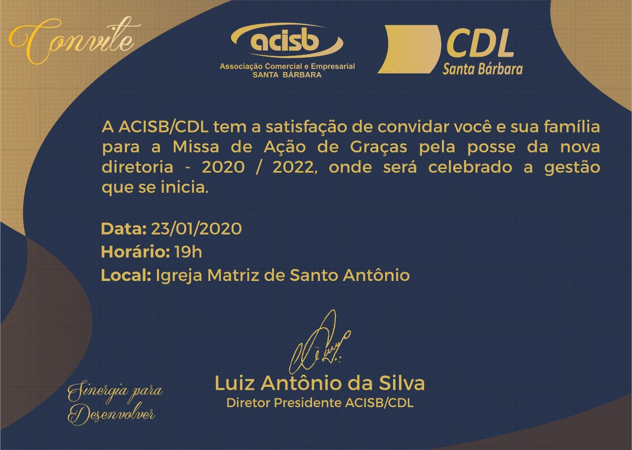 Convite Posse Da Nova Diretoria Cdl Acisb Santa Bárbara Mg 4401